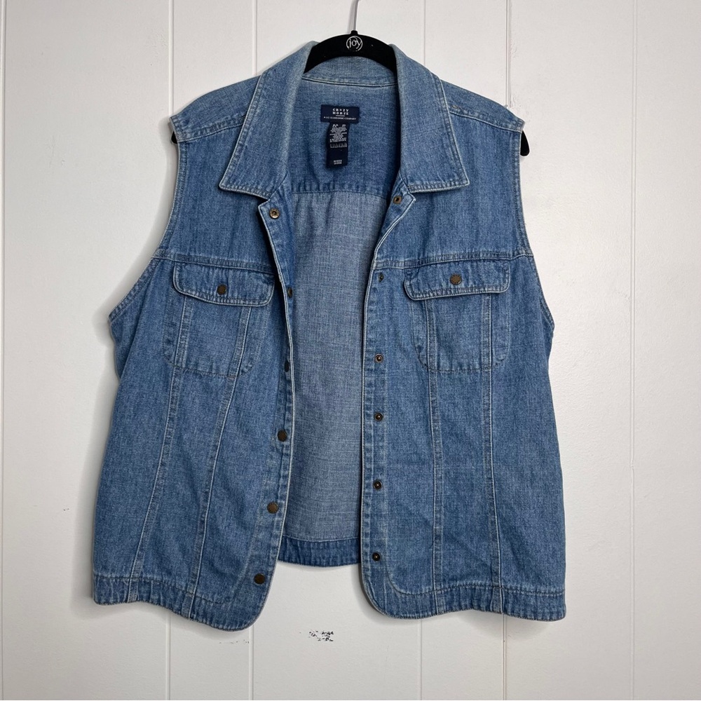 Crazy Horse Liz Claiborne Blue Denim Vest with Collar Size XL Country 90s - Picture 2 of 8